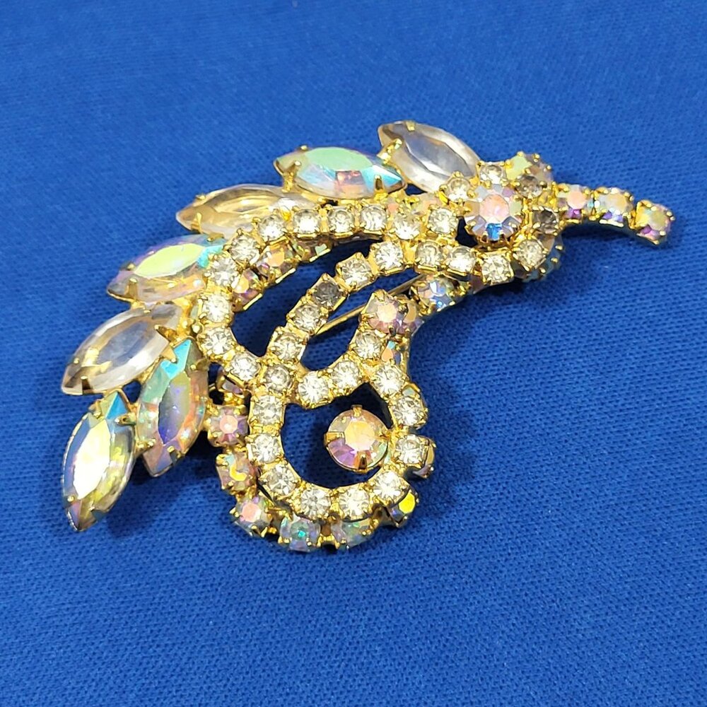 Vintage Rhinestone Brooch With Aurora Borealis & Clear Stones‎